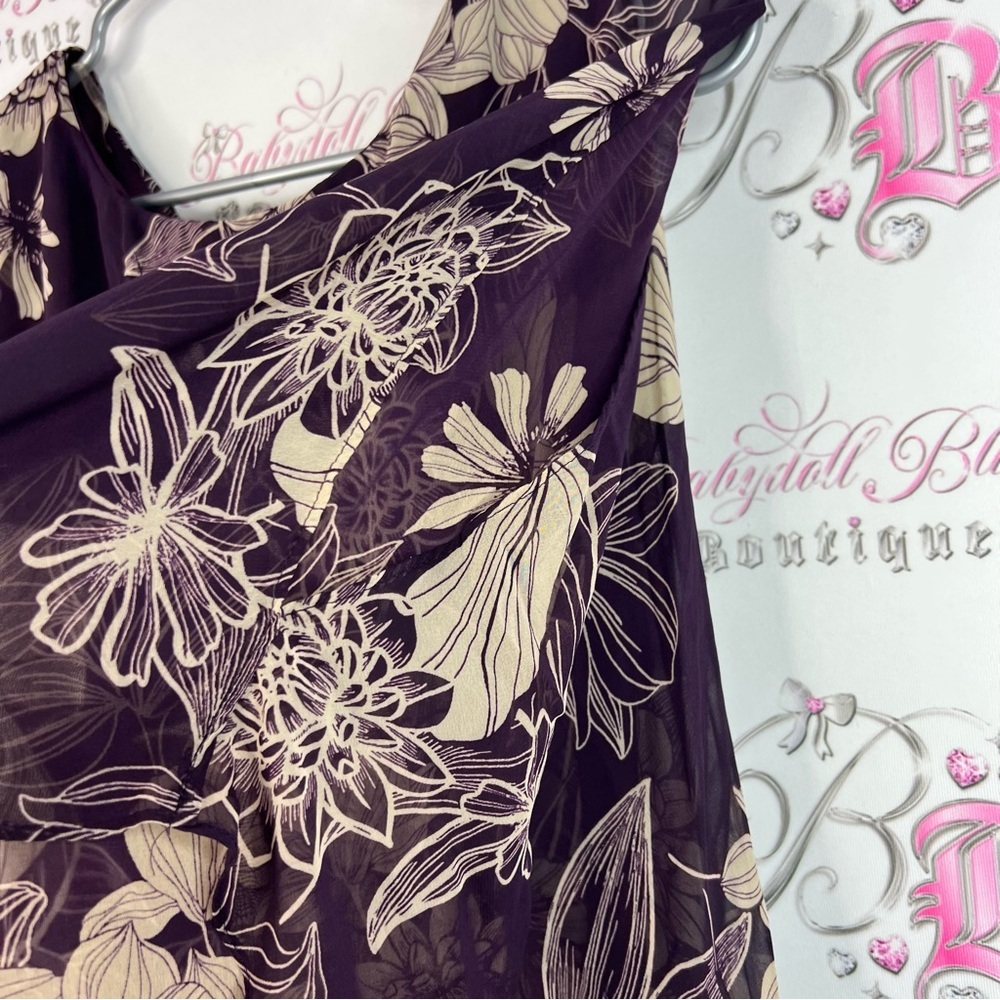 Laura dress flowy dual tone flowers drape Floral purple and Cream Women's Dress - Picture 7 of 15